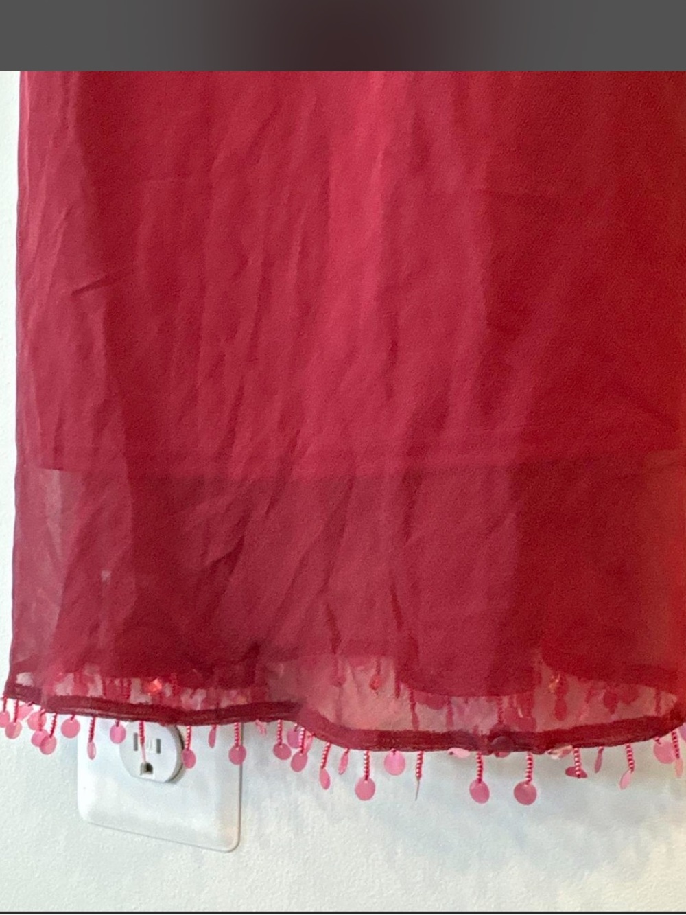 vintage express silk Y2K Burgundy beaded slip dress with sequin embellishments - Picture 5 of 7